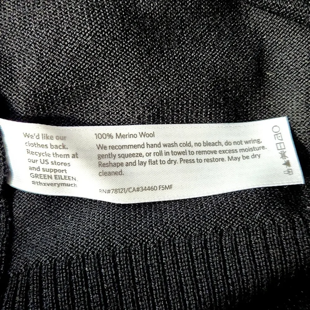 Eileen Fisher 100% Merino Wool Black Tunic Sweater | Women's M | Italian Yarn